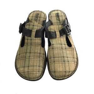 EUC Born Leather Plaid Clogs